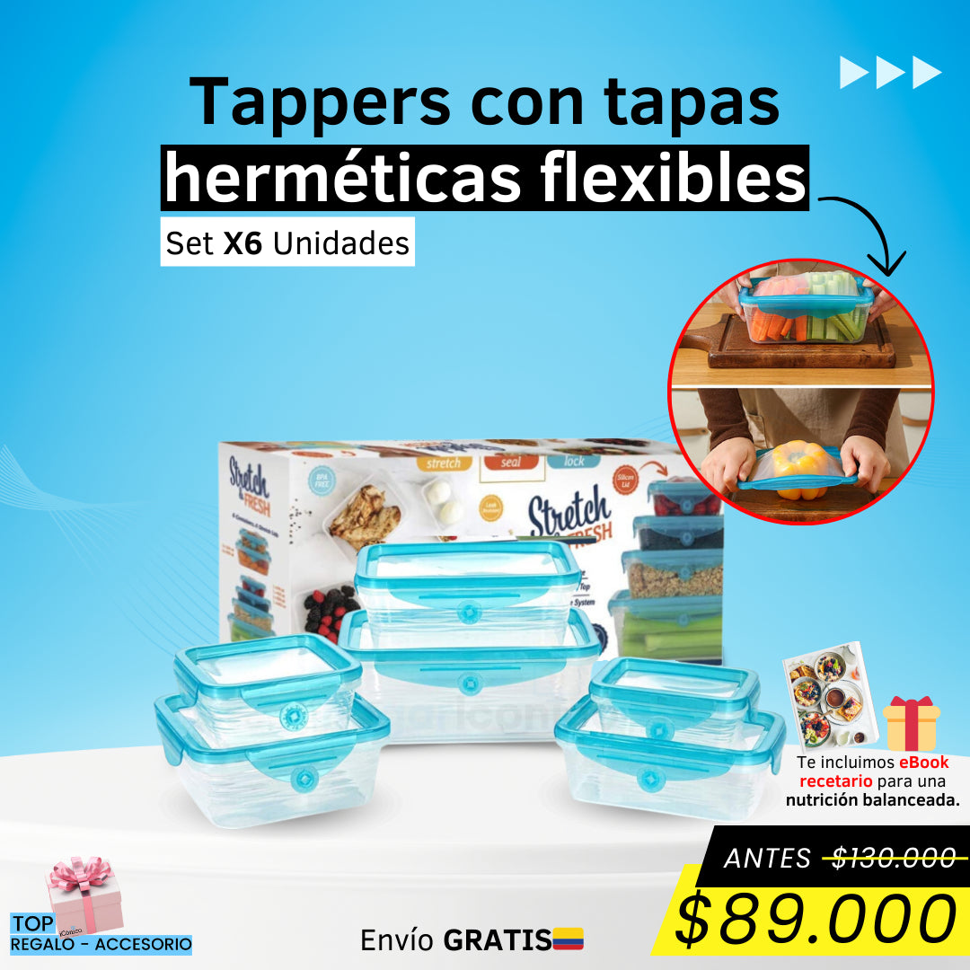 Set x6 Contenedores Tapas Herméticas Flexibles