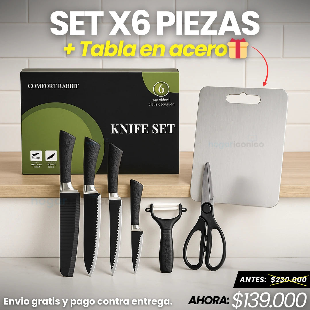 Set X6 Piezas + Tabla en Acero Inoxidable