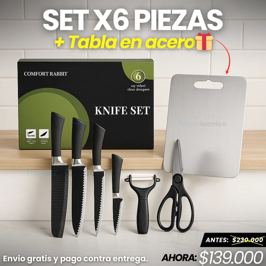 Set X6 Piezas + Tabla en Acero Inoxidable