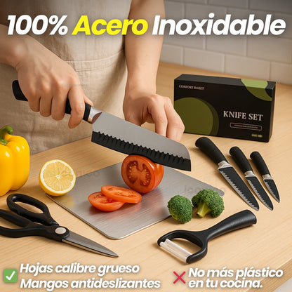 Set X6 Piezas + Tabla en Acero Inoxidable