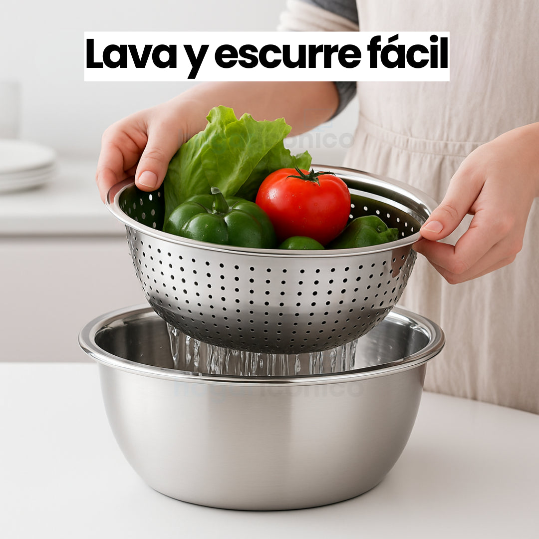 Set 3 en 1 Bowl con colador y rallador