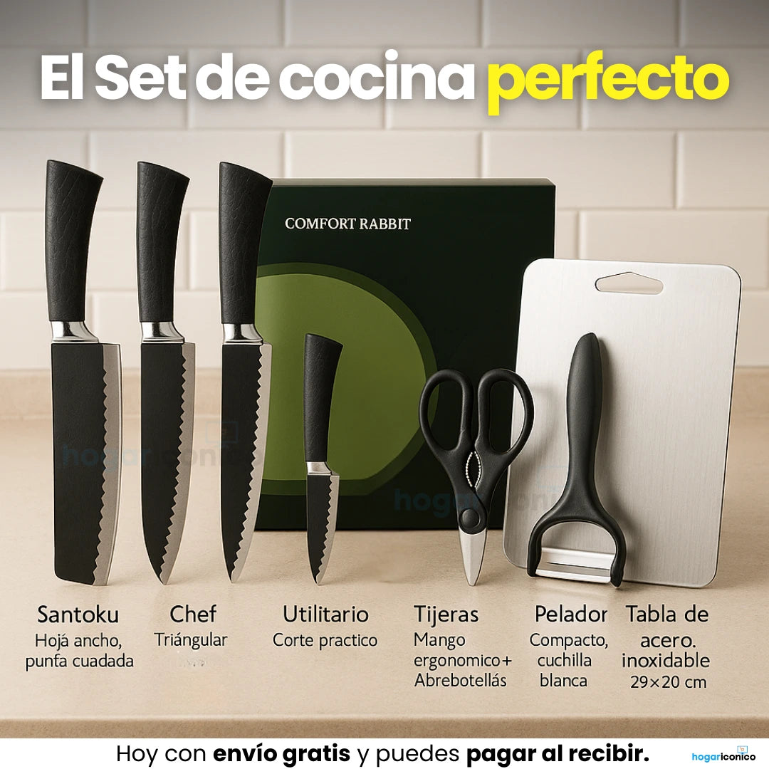 Set X6 Piezas + Tabla en Acero Inoxidable