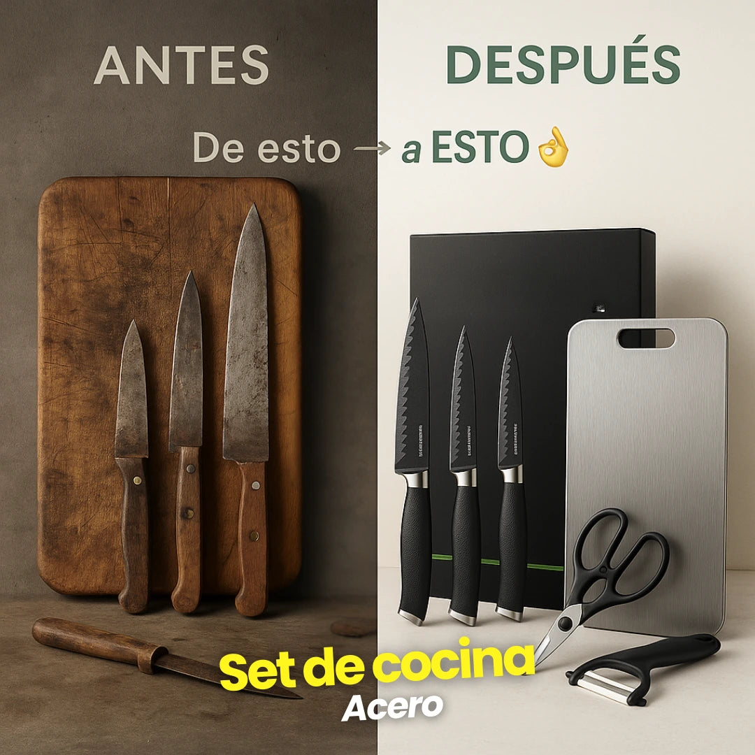 Set X6 Piezas + Tabla en Acero Inoxidable