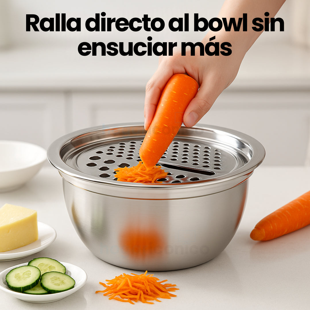 Set 3 en 1 Bowl con colador y rallador