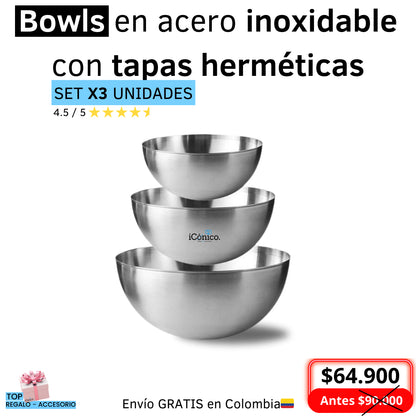 Set x3 Bowls Acero inoxidable