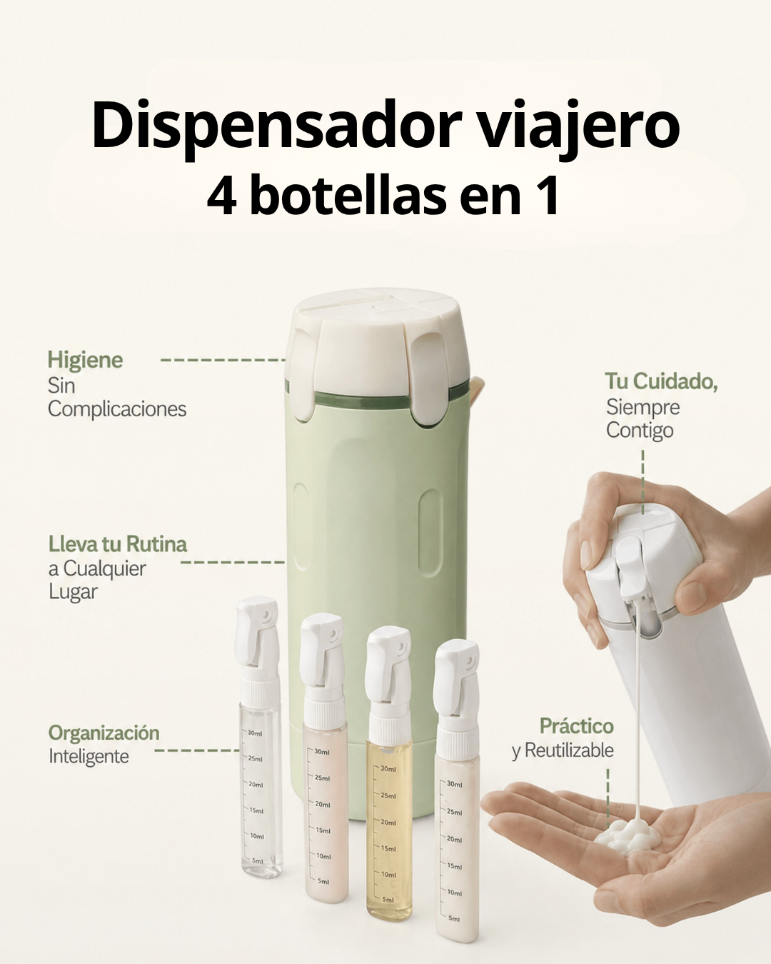Dispensador viajero 4 en 1🧴