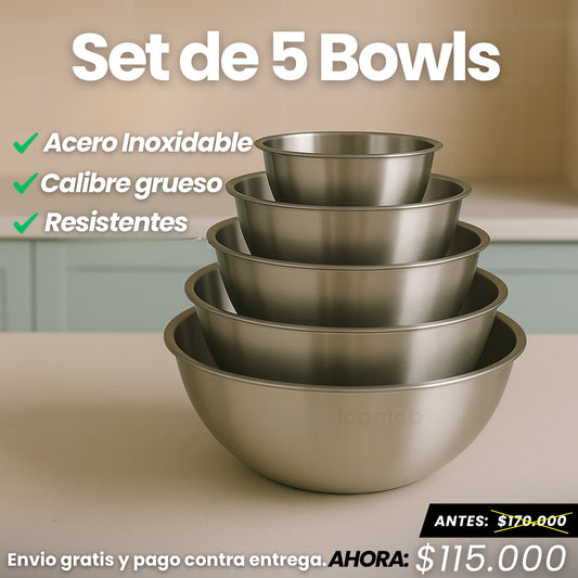 Set x5 Bowls en acero inoxidable
