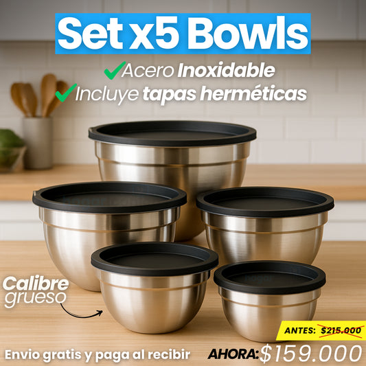 Set x5 Bowls con tapas herméticas