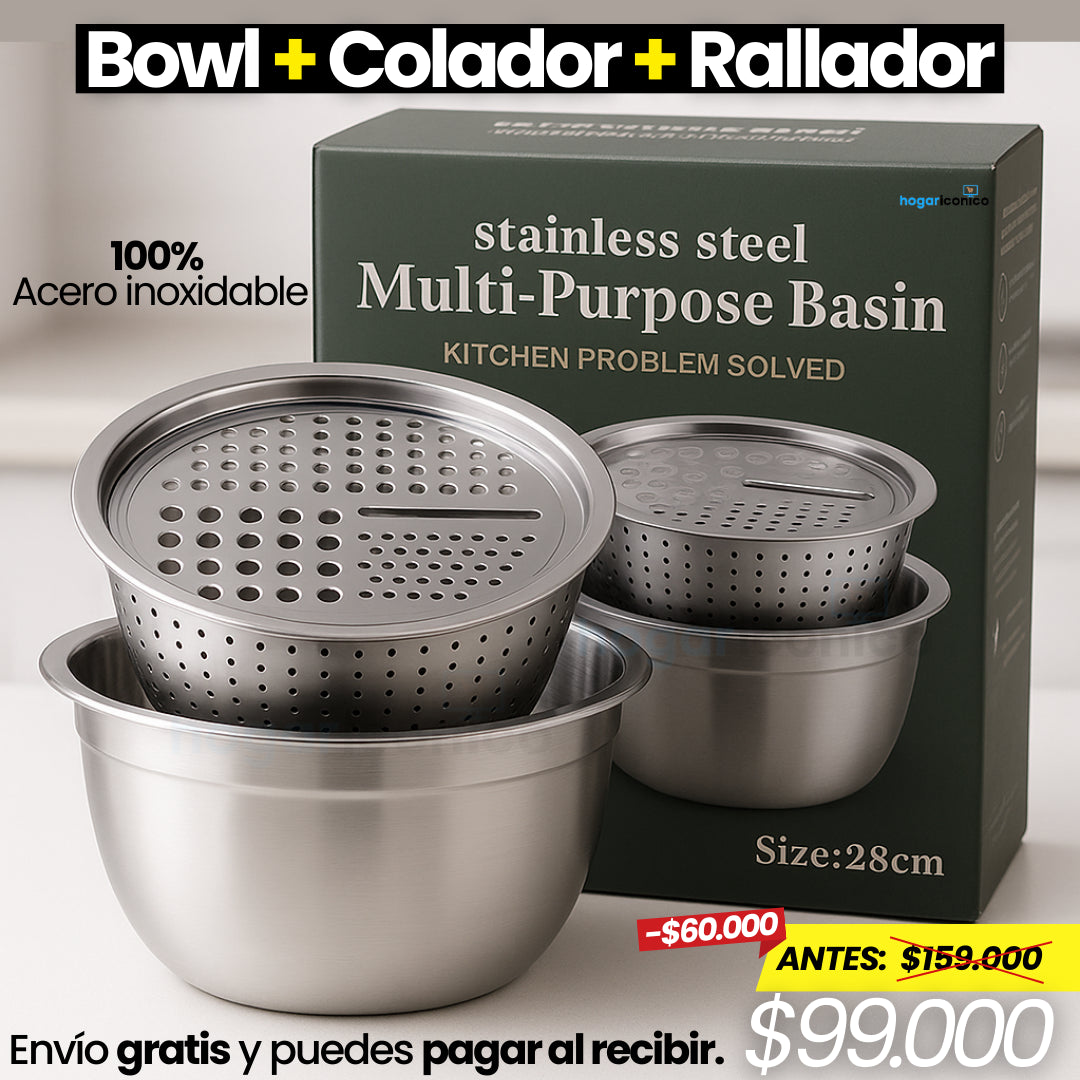 Set 3 en 1 Bowl con colador y rallador