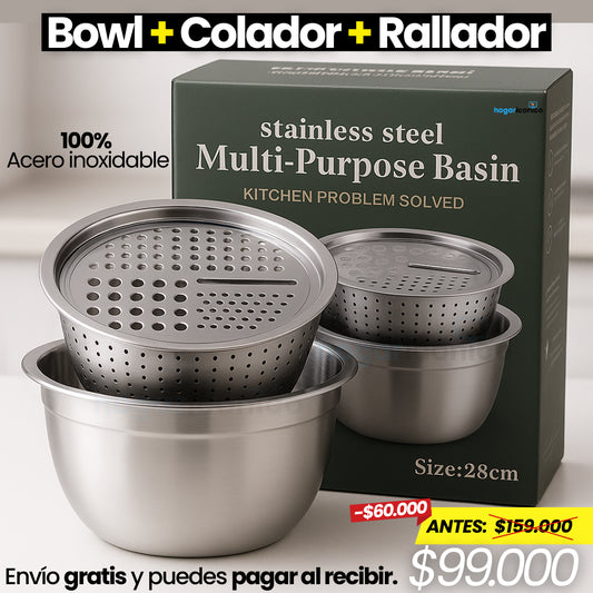 Set 3 en 1 Bowl con colador y rallador
