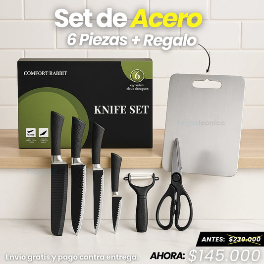 Set X6 Piezas + Tabla en Acero Inoxidable