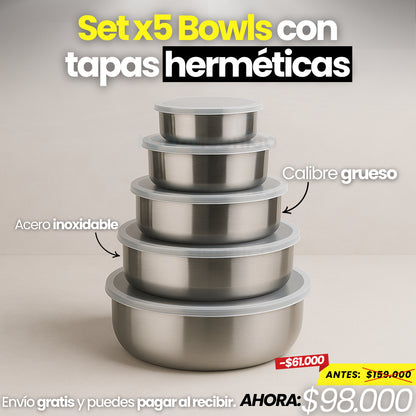 Set X5 Bowls con tapas herméticas