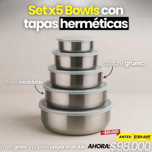Set X5 Bowls con tapas herméticas
