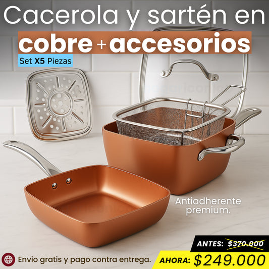 Set sartén y cacerola de cobre con accesorios